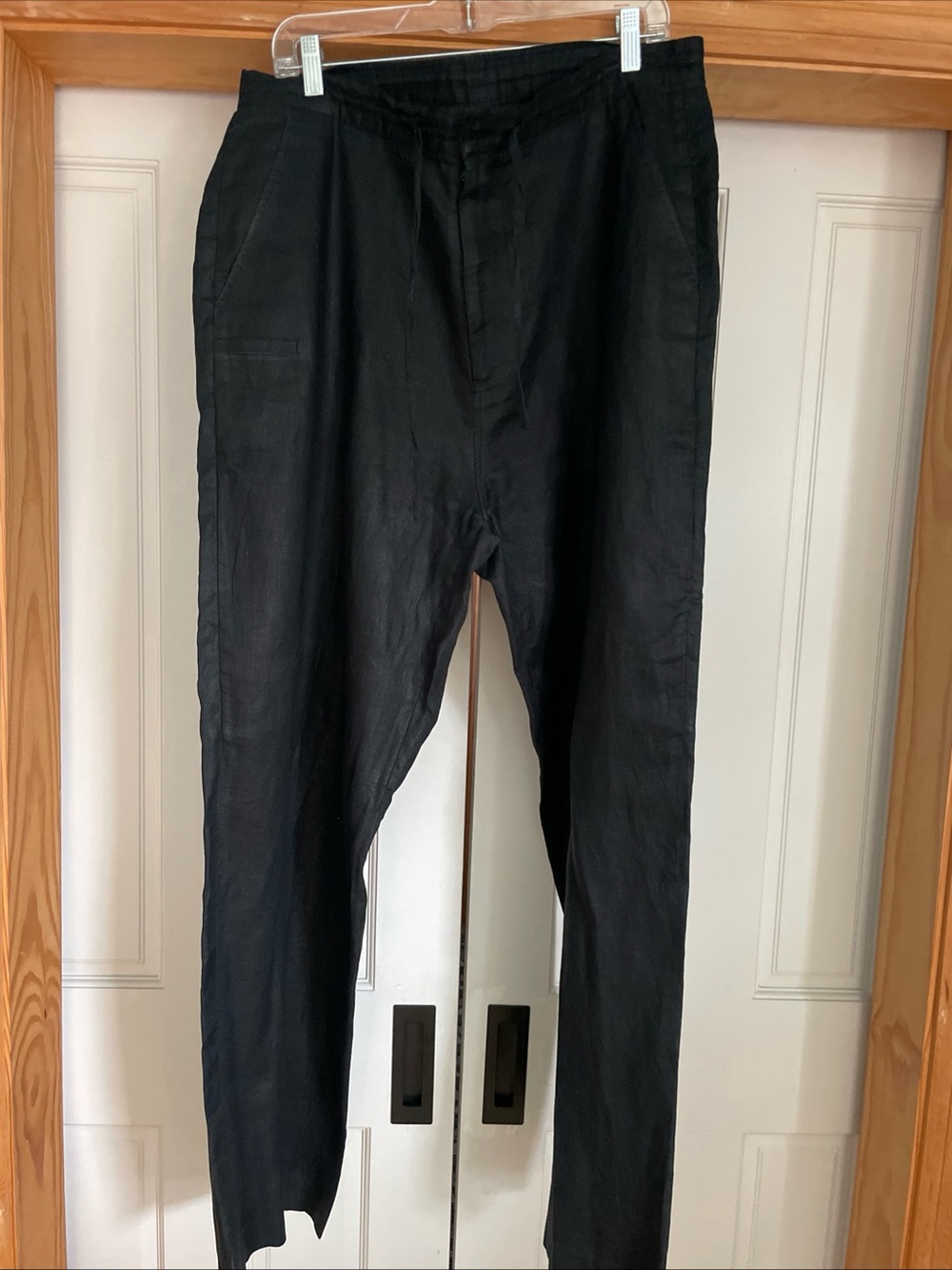 Women’s Black 100% Linen  Trousers Drawstring/Zip closure Size XL